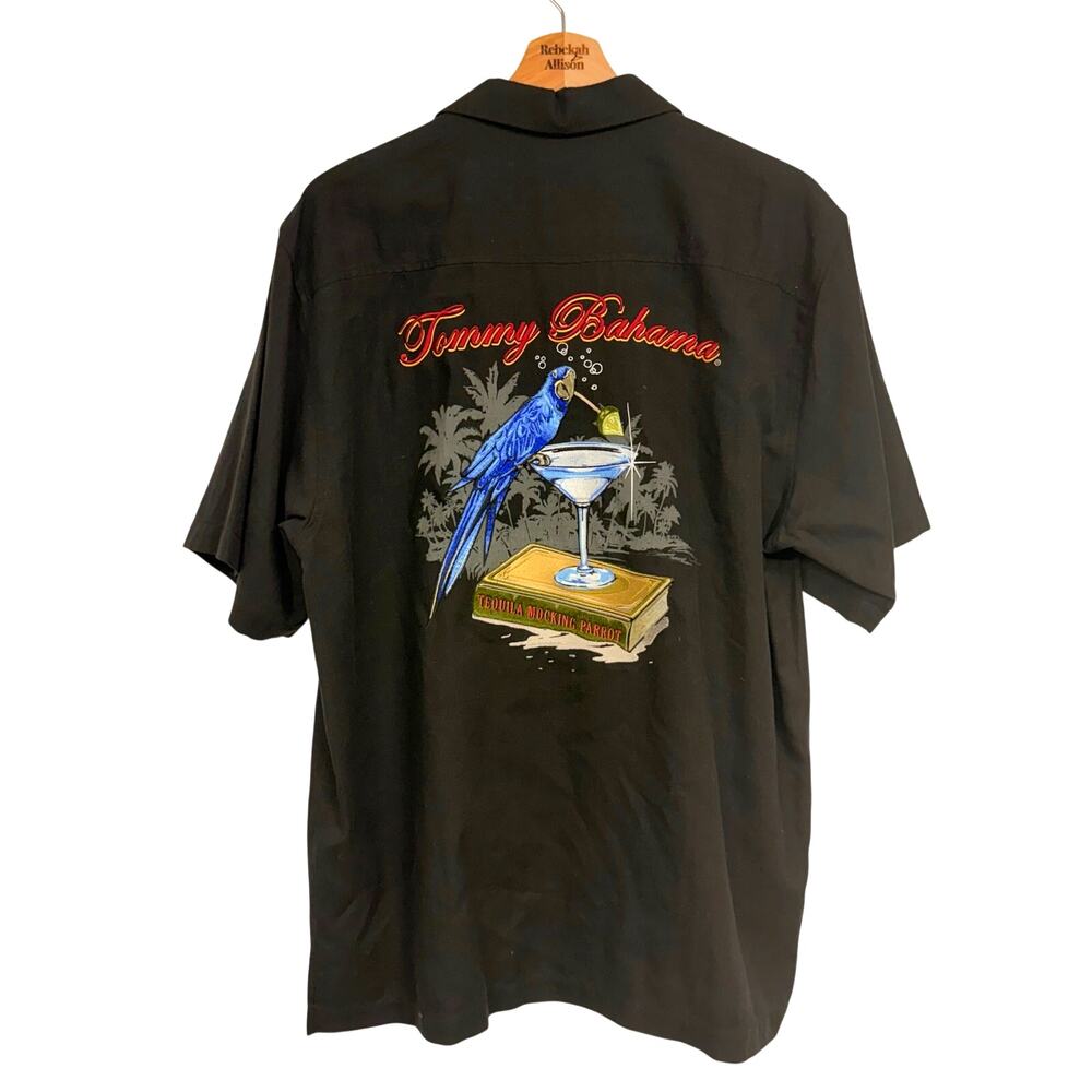Tommy Bahama Silk Blend Tequila Mocking Parrot SZ MEDIUM Casual Button Up Black